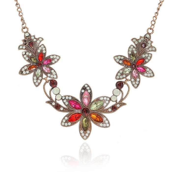 Колье "Цветение", цветное в чернёном золоте