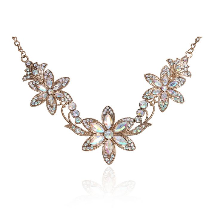 Колье "Цветение", цвет радужный в чернёном золоте