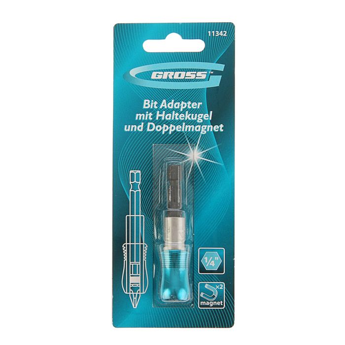 Адаптер для бит GROSS, с держателем и двойным магнитом, 1/4"