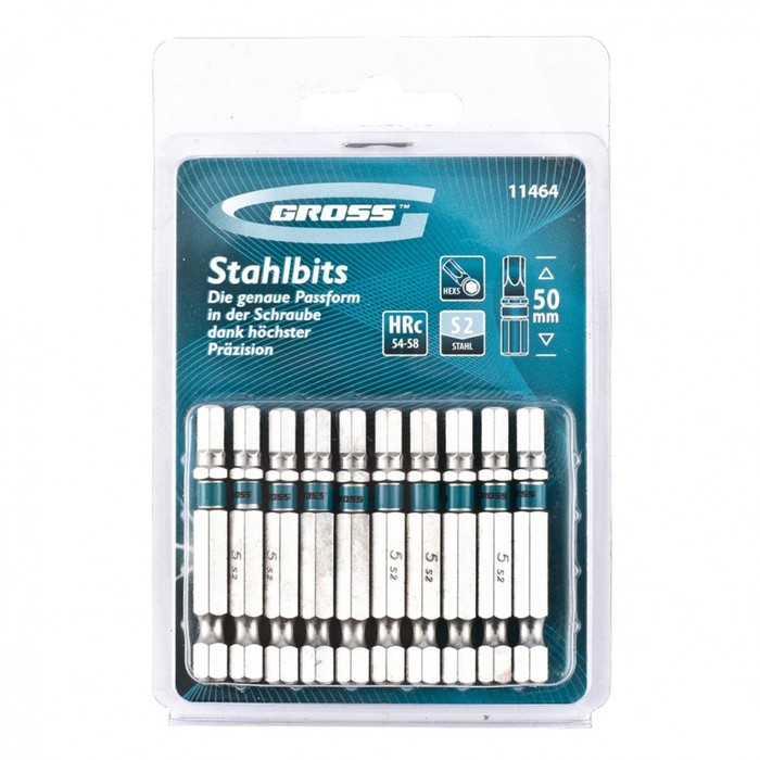 Набор бит GROSS HEX, 5х50, сталь S2, 10 шт