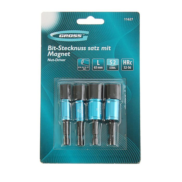 Набор бит с торцевыми головками GROSS, 8,10,12,13 мм, магнит. Nut-Driver S2