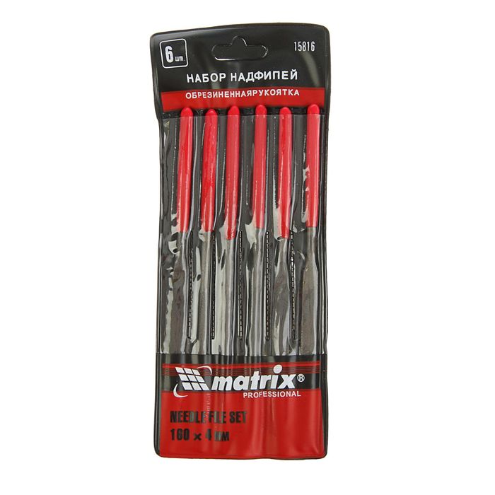 Набор надфилей MATRIX, 160 х 4мм, 6 шт, обрезиненные рукоятки