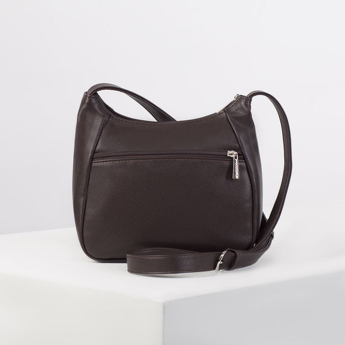 Сумка женская на молнии, 1 отдел, 2 наружных кармана, длинный ремень, цвет коричневый
