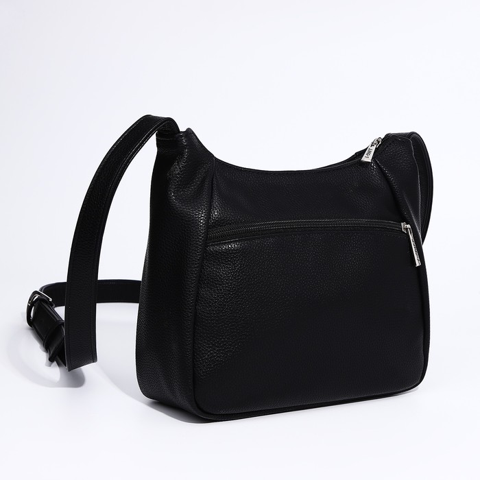 Сумка женская на молнии, 1 отдел, 2 наружных кармана, длинный ремень, цвет чёрный