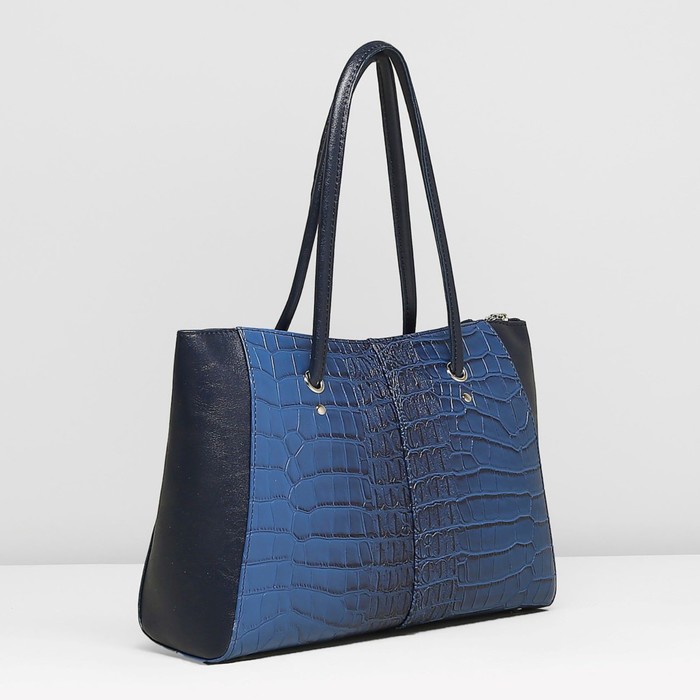 Сумка женская на молнии, 1 отдел, наружный карман, крокодил, цвет синий