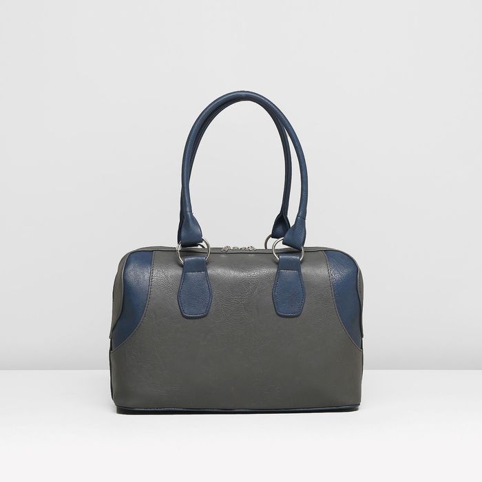 Сумка женская на молнии, 1 отдел, наружный карман, цвет серый/синий