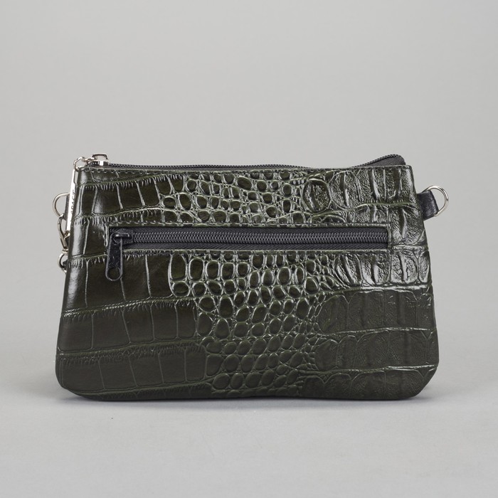 Сумка женская на молнии, 3 отдела, наружный карман, крокодил, цвет зелёный