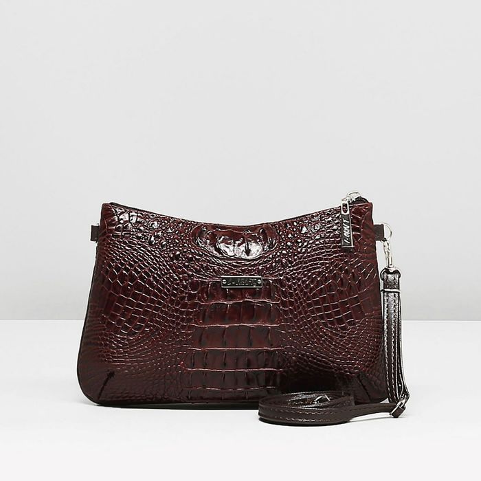 Сумка женская на молнии, 1 отдел, наружный карман, крокодил, цвет коричневый