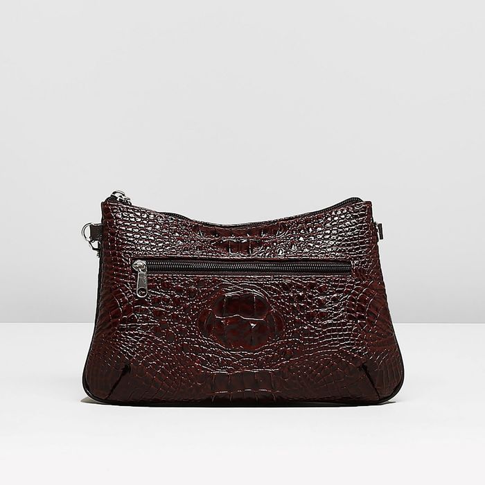 Сумка женская на молнии, 1 отдел, наружный карман, крокодил, цвет коричневый