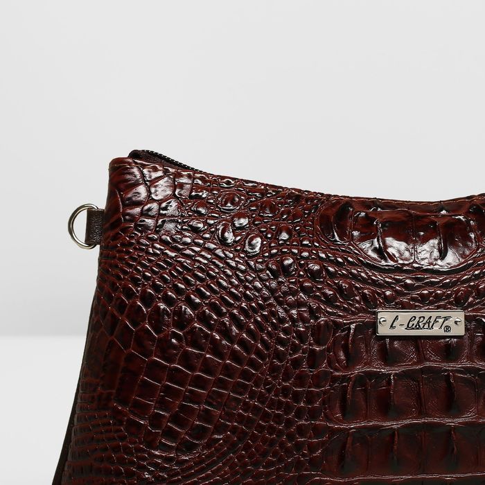 Сумка женская на молнии, 1 отдел, наружный карман, крокодил, цвет коричневый