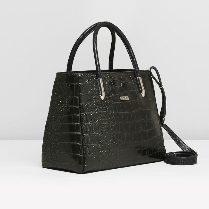 Сумка женская на молнии, 1 отдел, наружный карман, крокодил, цвет тёмно-зелёный