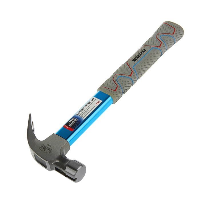 Молоток-гвоздодер "БАРС", 370 г, боек с магнитом, фибергласовая обрезиненная рукоятка