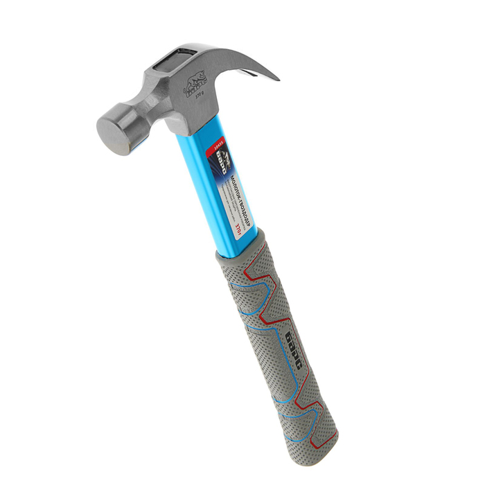 Молоток-гвоздодер "БАРС", 370г, фибергласовая обрезиненная рукоятка, алюминиевая защита