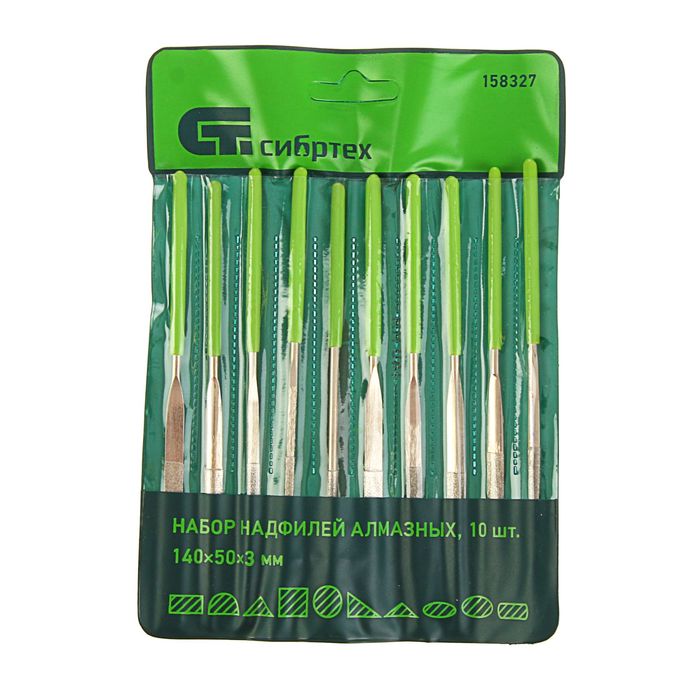 Набор надфилей алмазных "СИБРТЕХ", 140х50х3, 10 шт