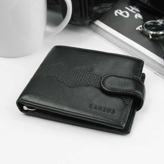 Портмоне мужское, 3 отдела, для карт, для монет, цвет чёрный