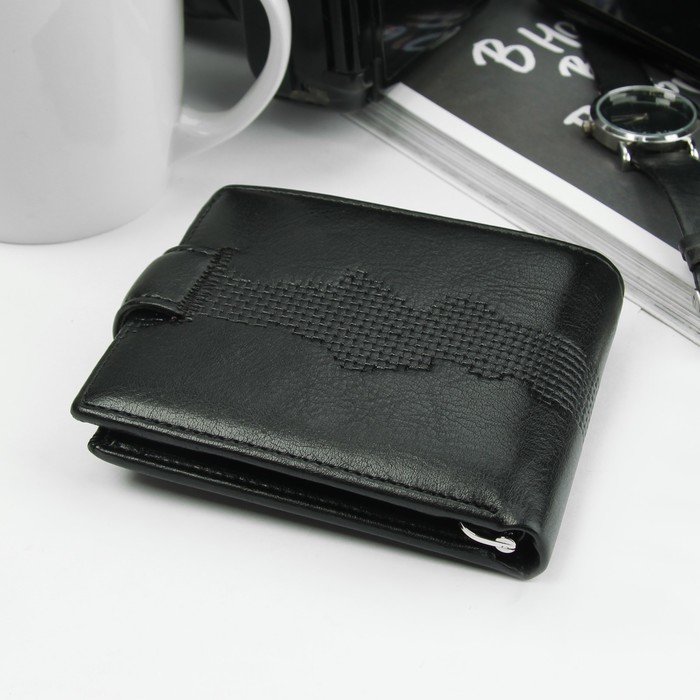 Портмоне мужское, 3 отдела, для карт, для монет, цвет чёрный