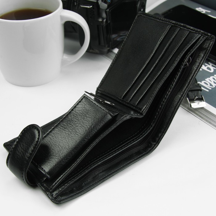 Портмоне мужское, 3 отдела, для карт, для монет, цвет чёрный
