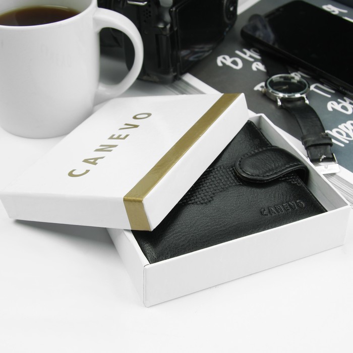 Портмоне мужское, 3 отдела, для карт, для монет, цвет чёрный