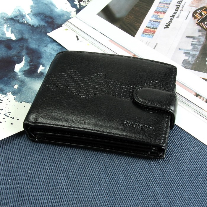 Портмоне мужское, 3 отдела, для карт, для монет, цвет чёрный