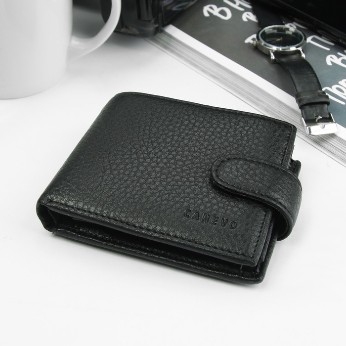 Портмоне мужское, 3 отдела, для карт, для монет, цвет чёрный