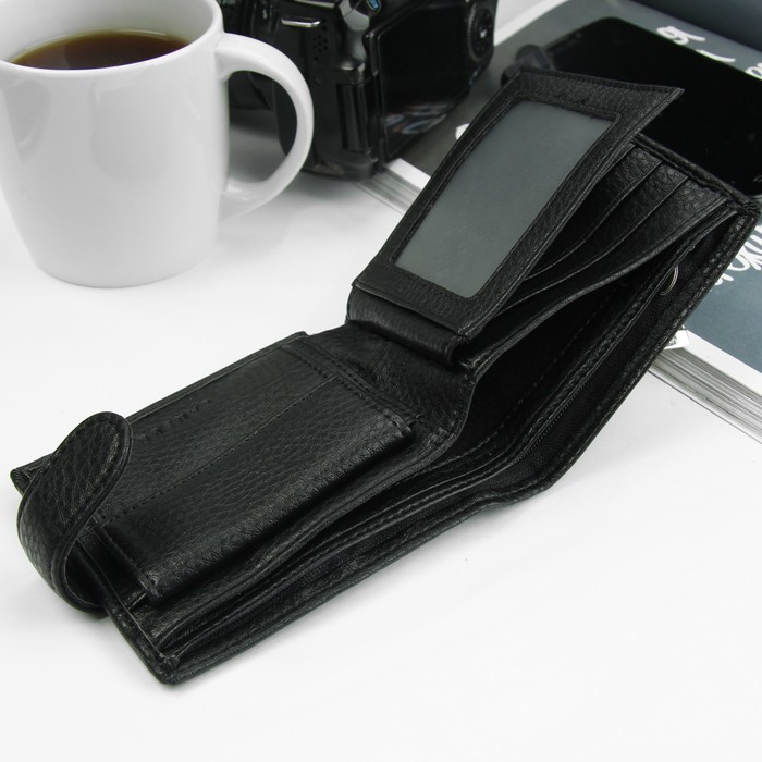 Портмоне мужское, 3 отдела, для карт, для монет, цвет чёрный