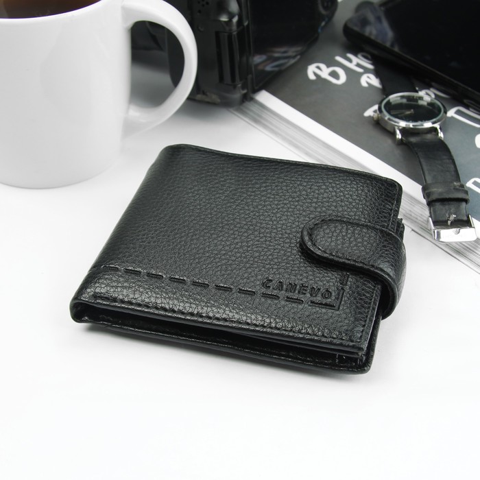 Портмоне мужское, 3 отдела, для карт, для монет, цвет чёрный