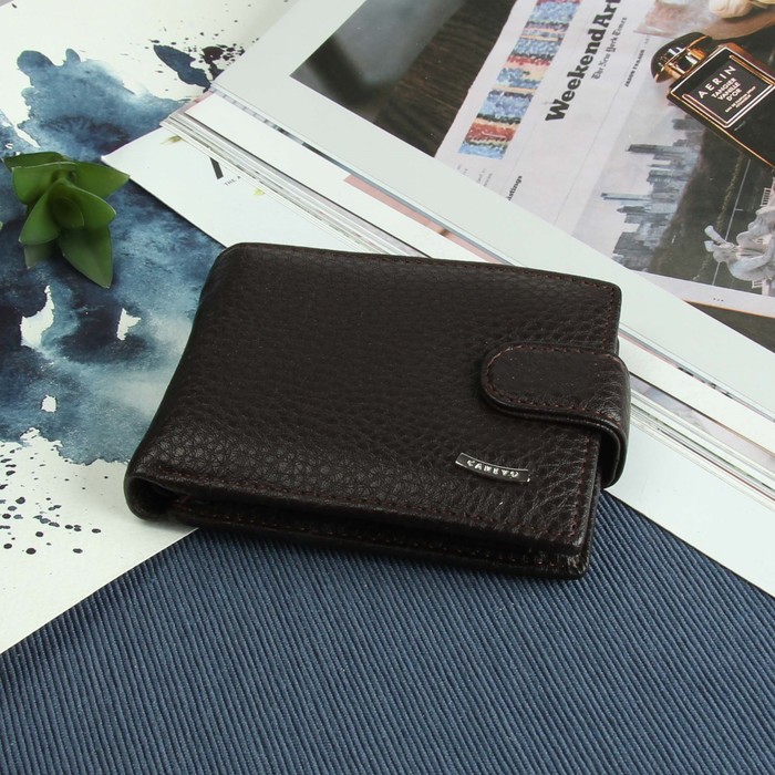 Портмоне мужское, 3 отдела, для карт, для монет, цвет коричневый