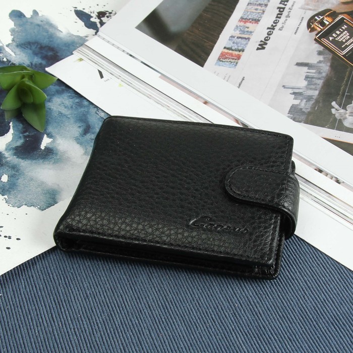 Портмоне мужское, 3 отдела, для карт, для монет, цвет чёрный