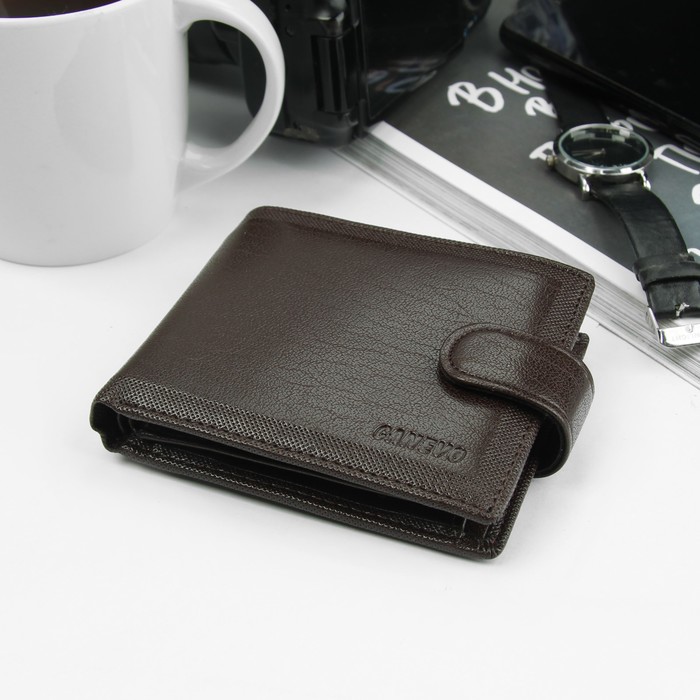 Портмоне мужское, 3 отдела, для карт, для монет, цвет коричневый