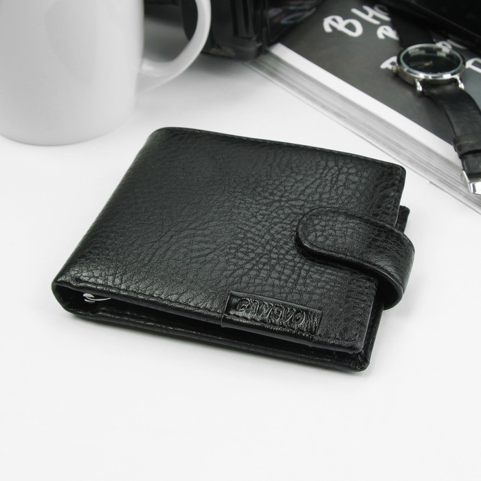 Портмоне мужское, 3 отдела, для карт, для монет, цвет чёрный