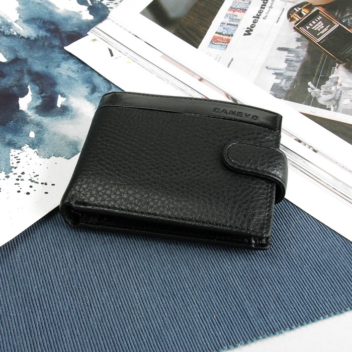 Портмоне мужское, 3 отдела, для карт, для монет, цвет чёрный