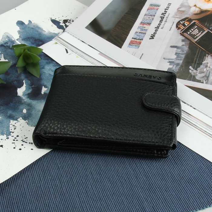 Портмоне мужское, 3 отдела, для карт, для монет, цвет чёрный