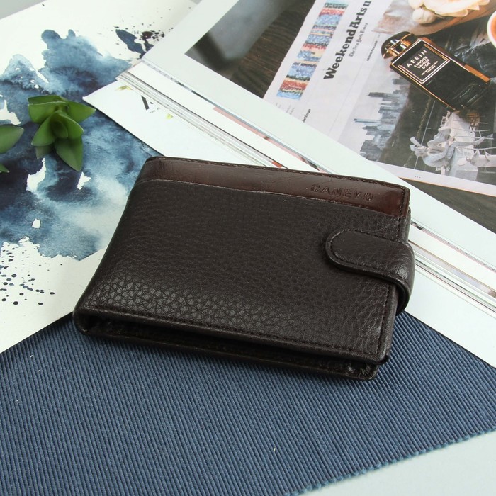 Портмоне мужское, 3 отдела, для карт, для монет, цвет коричневый