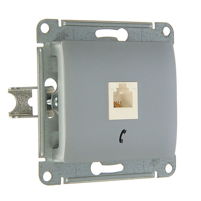 Розетка телефонная "Glossa" SchE GSL000381T, RJ11, одноместная, скрытая, цвет алюминий