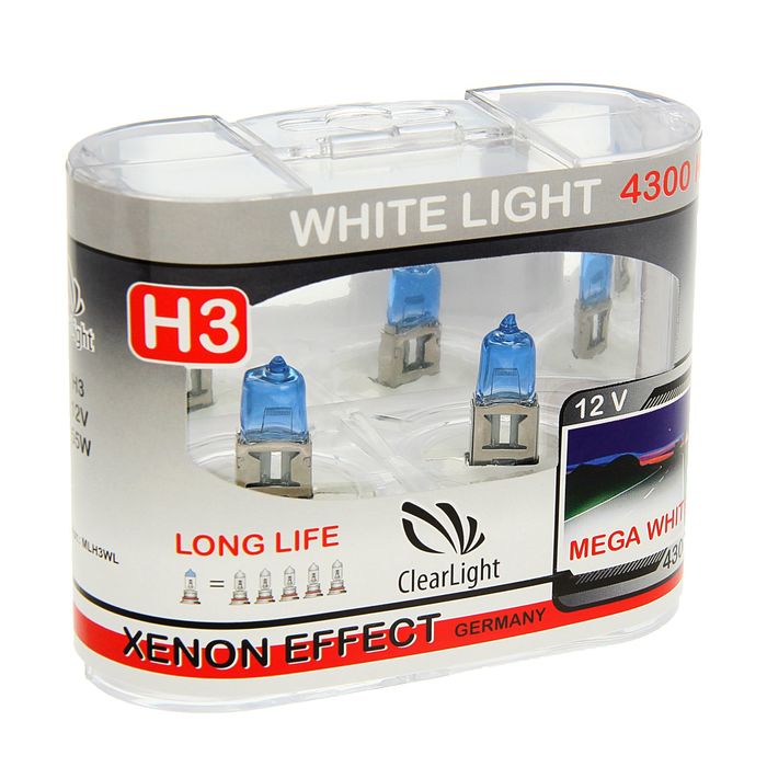 Галогенная лампа Clearlight WhiteLight, H3, 12 В, 55 Вт, набор 2 шт