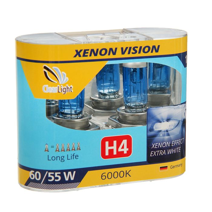 Галогенная лампа Clearlight XenonVision, H4, 12 В, 60/55 Вт, набор 2 шт