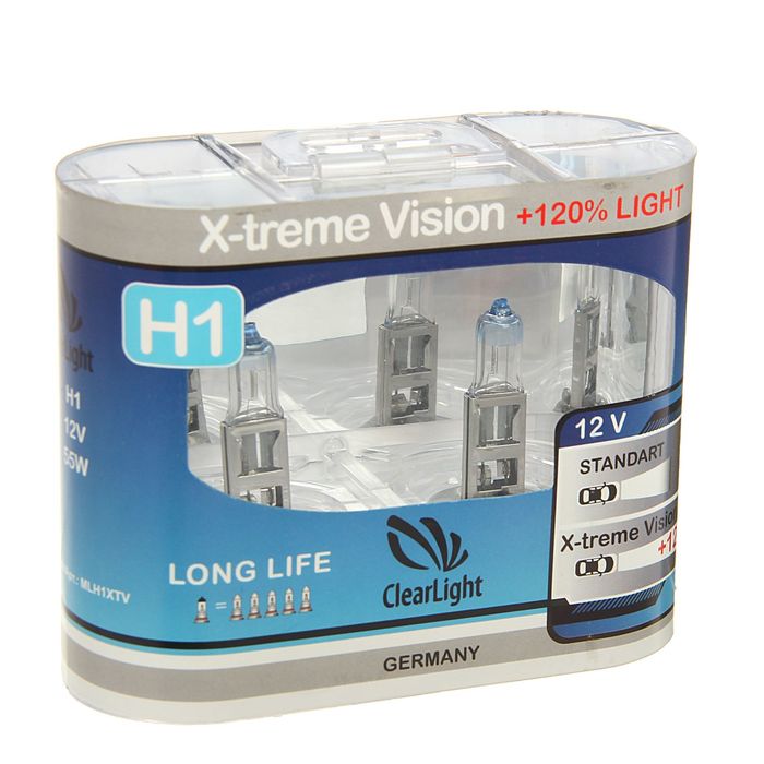Галогенная лампа Clearlight Vision Plus +120% Light, H1, 12 В, 55 Вт, набор 2 шт