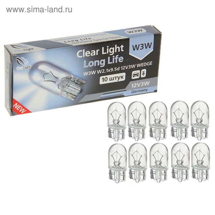 Лампа автомобильная Clearlight, W3W, T10, 12 В лампа автомобильная clearlight w3w t10 12 в набор 2 шт