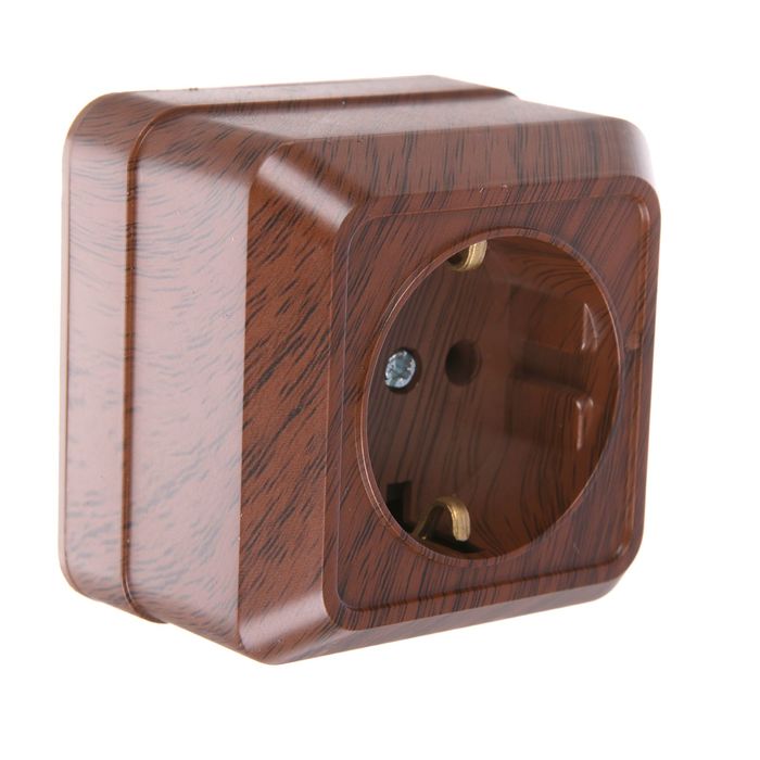 Розетка TDM "Ладога" 2П+З, 16 А, IP20, одноместная, открытая, цвет бук, SQ1801-0034