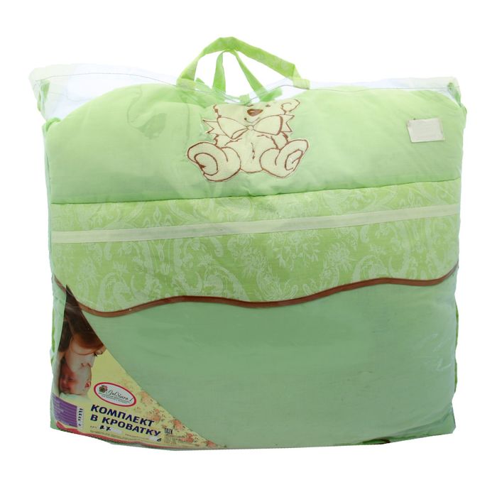 Комплект в кроватку (6 предметов), цвет зелёный 27
