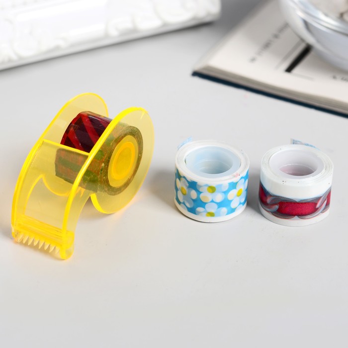 Клейкая лента декоративная с держателем (набор 3 шт) ширина 1,2 см длина 2,8 м. МИКС