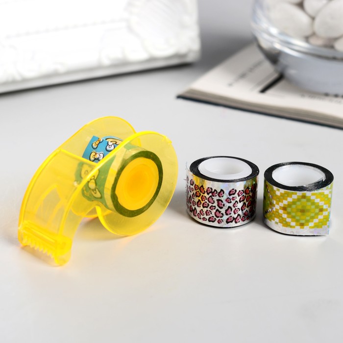 Клейкая лента декоративная с держателем (набор 3 шт) голография ширина 1,2 см длина 2,8 метра МИКС