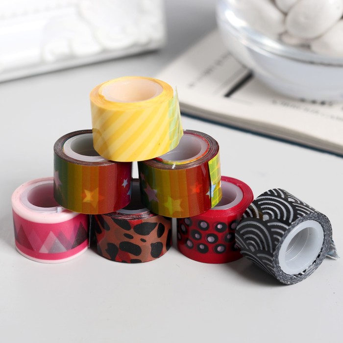 Клейкая лента декоративная в банке (набор 7 шт) ширина 1,2 см длина 2,8 метра МИКС