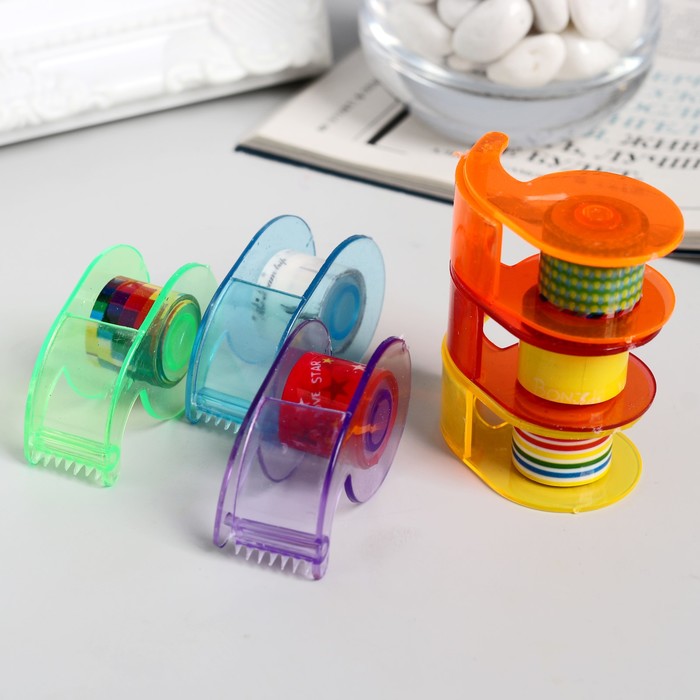 Клейкая лента декоративная с держателями в банке (набор 45 шт) ширина 1,2 см длина 2,8 метра МИКС