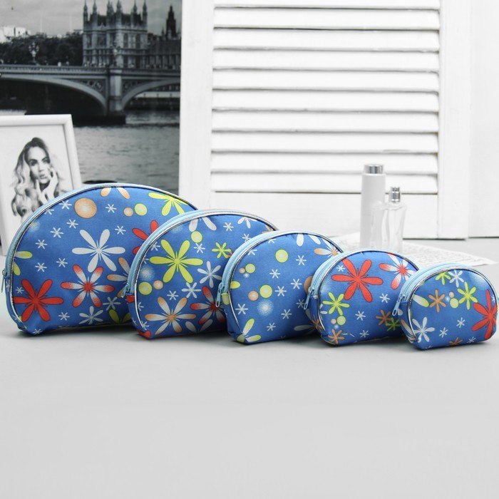 Набор косметичек 5 в 1 «Цветы», цвет синий