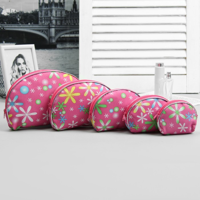 Набор косметичек 5 в 1 «Цветы», цвет малиновый