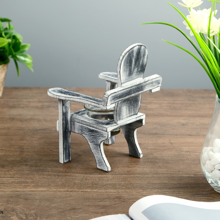 Подсвечник дерево 1 свеча "Скамейка с розой" серая 19х14,5х12,5 см