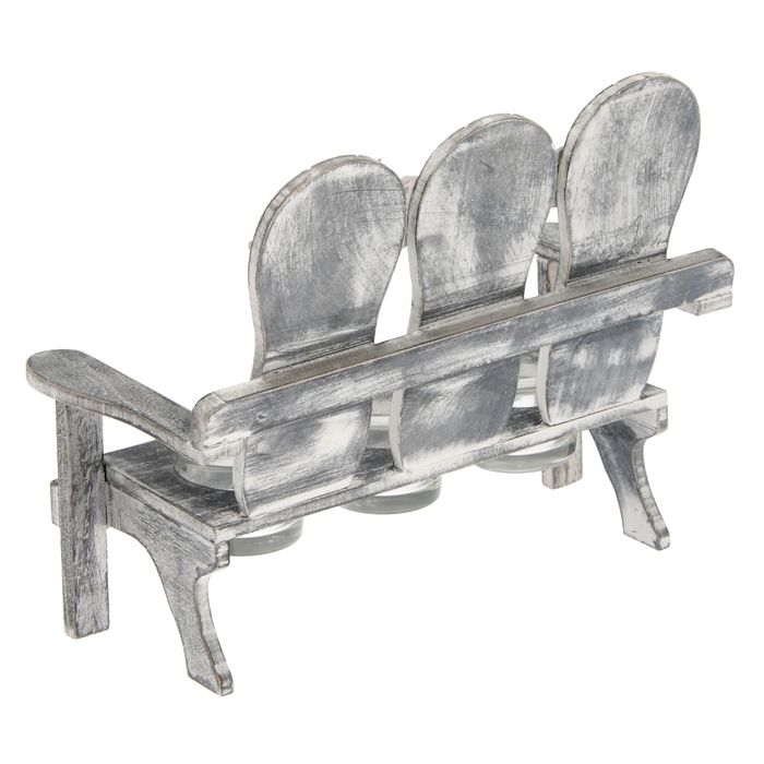 Подсвечник дерево 3 свечи "Скамейка с розой" серая 21,5х28,5х12,5 см