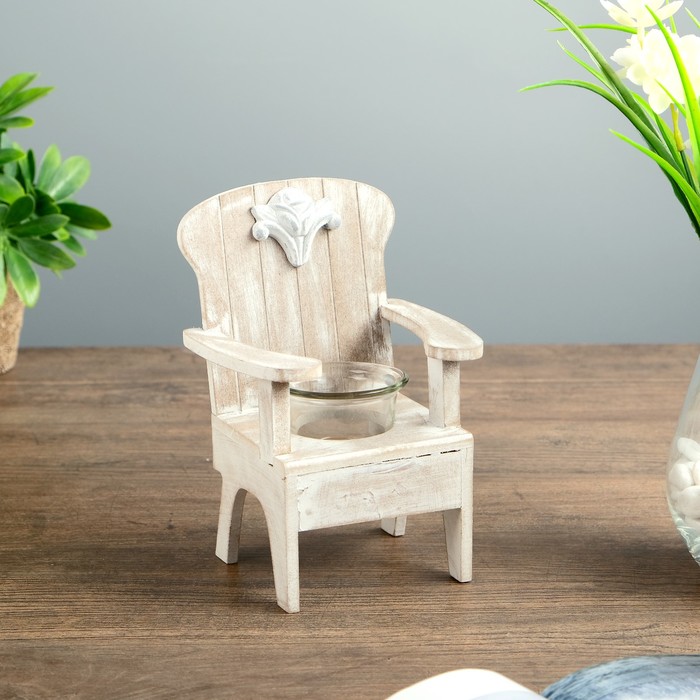 Подсвечник дерево 1 свеча "Скамейка с розой" беж 17,5х11х12,4 см