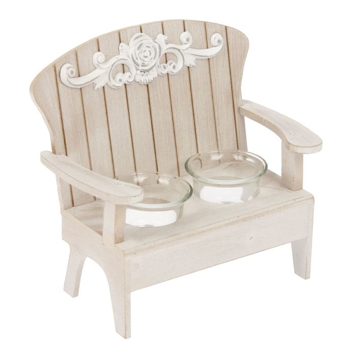 Подсвечник дерево 2 свечи "Скамейка с розой" беж 19х20х11 см